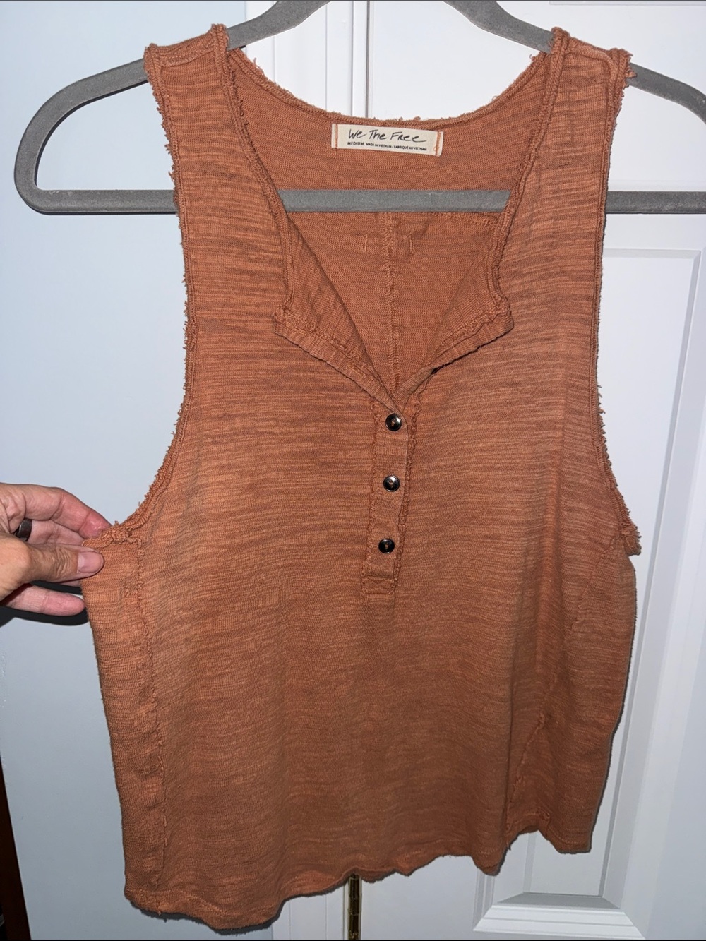We The Free Rust Orange Raw-Edge Henley Tank